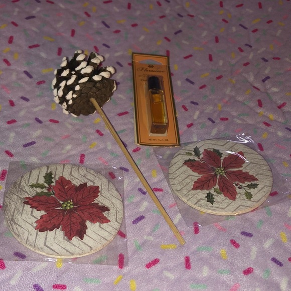 Christmas Set: 4 coasters, pinecone decor, oil